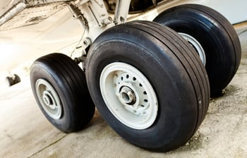 Close up of an airplane undercarriage or landing gear